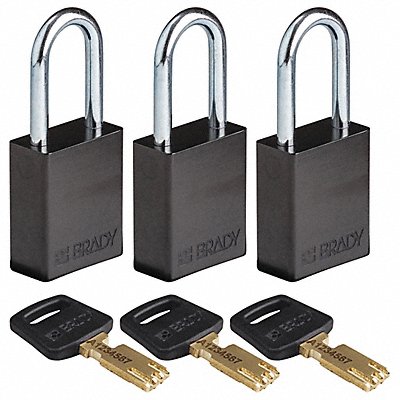BRADY ALUBLK38STKA3PK Lockout Padlock Al Open Shackel Blk PK3