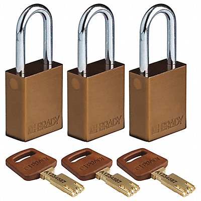 BRADY ALUBRN38STKA3PK Lockout Padlock Al Open Shackel Brn PK3