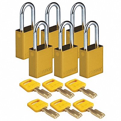 BRADY ALUYellow38STKA6PK K7472 Lockout Padlock Al Yellow Key Alike PK6