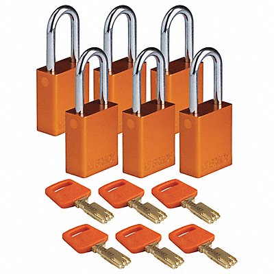 BRADY ALUORG38STKA6PK K7472 Lockout Padlock Al Orange Key Alike PK6