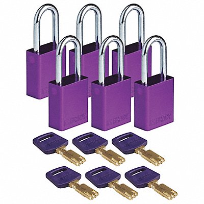 BRADY ALUPRP38STKD6PK K7943 Lockout Padlock Al Purple 1-13/16 H PK6