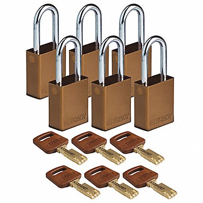 BRADY ALUBRN38STKA6PK K7472 Lockout Padlock Al Brown Key Alike PK6