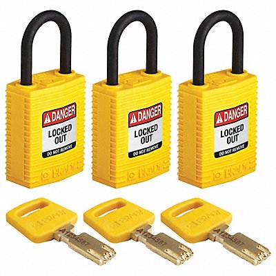 BRADY CPTYellow25PLKA3PK K7458 Lockout Padlock Nylon Yellow PK3