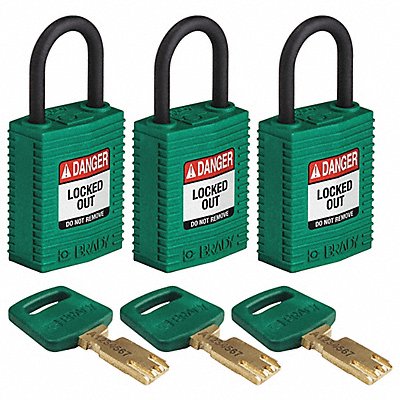 BRADY CPTGRN25PLKA3PK K7458 Lockout Padlock Nylon Green PK3
