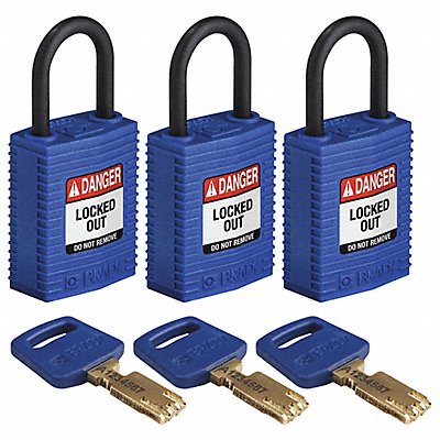 BRADY CPTBLU25PLKA3PK K7458 Lockout Padlock Nylon Bl PK3