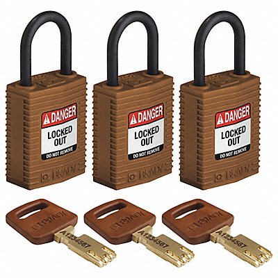 BRADY CPTBRN25PLKA3PK K7458 Lockout Padlock Nylon Brown PK3