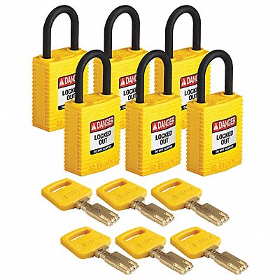 BRADY CPTYellow25PLKA6PK K7460 Lockout Padlock Nylon 1/4 W Yellow PK6