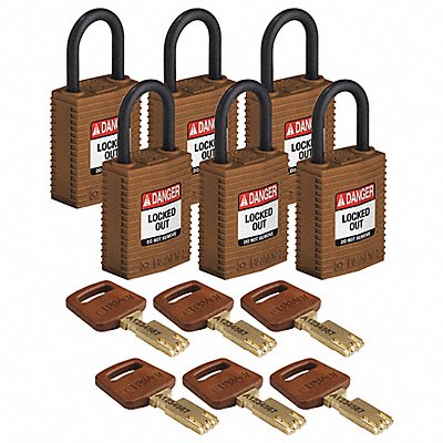 BRADY CPTBRN25PLKA6PK K7460 Lockout Padlock Nylon 1/4 W Brn PK6