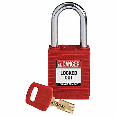 BRADY NYLRED38STKD Lockout Padlock Red 1-13/16 H Body