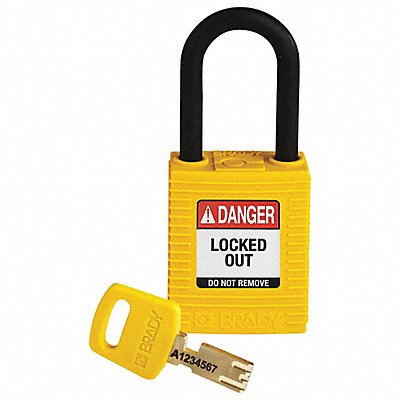BRADY NYLYellow38PLKD Lockout Padlock Yellow 1-13/16 H Body