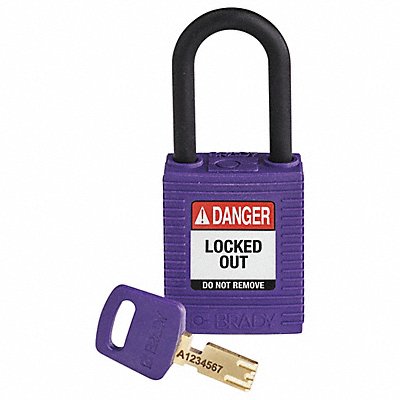 BRADY NYLPRP38PLKD Lockout Padlock Purple 1-13/16 H Body