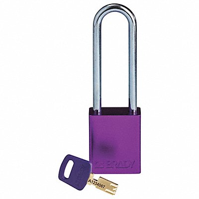 BRADY ALUPRP76STKD Lockout Padlock Purple 1-13/16 H Body