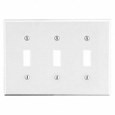 HUBBELL P3W Toggle Switch Wall Plate Standard White 3 Gang Smth Stn
