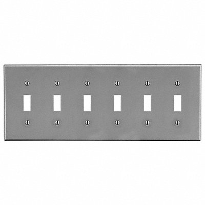 HUBBELL P6GY Toggle Switch Wall Plate Standard Grey 6Gng Smth Stn