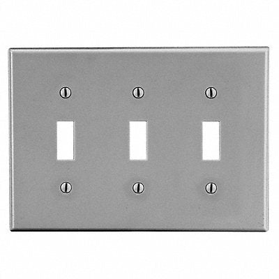 HUBBELL P3GY Toggle Switch Wall Plate Standard Grey 3 Gang Smth Stn