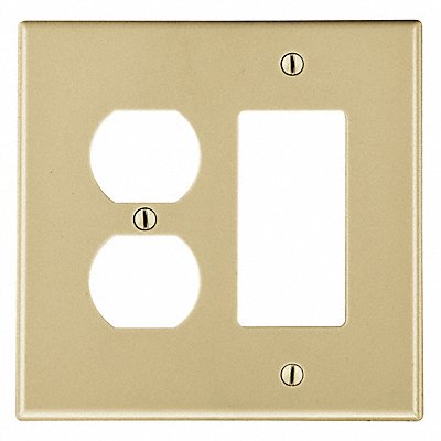 HUBBELL P826I Rocker Duplex Receptacle Wall Plate Standard Ivory 2 Gang Smooth Satin