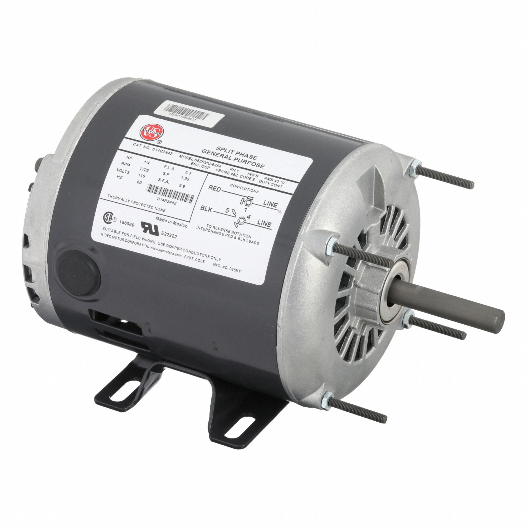 U.S. MOTORS D14B2N4Z GP Motor 1/4 HP 1 725 RPM 115V AC 48Z