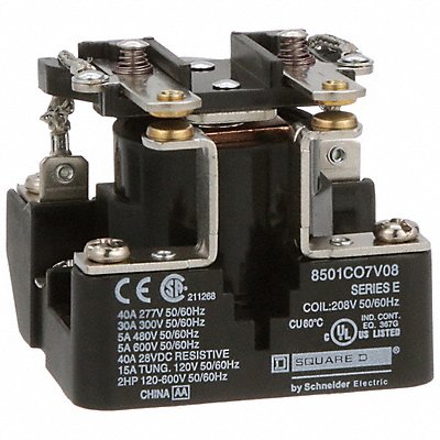 SCHNEIDER 8501CO7V08 Open Power Relay 208VAC DPST-NO 6Pins