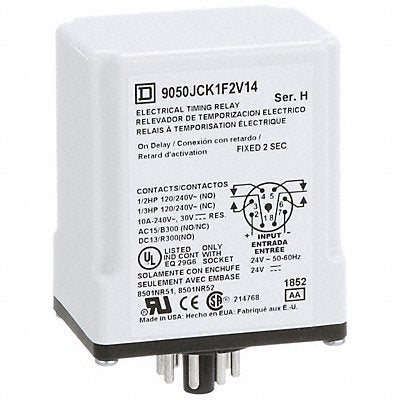 SCHNEIDER 9050JCK1F2V14 Time Delay Relay 24V AC/DC 8 Pins