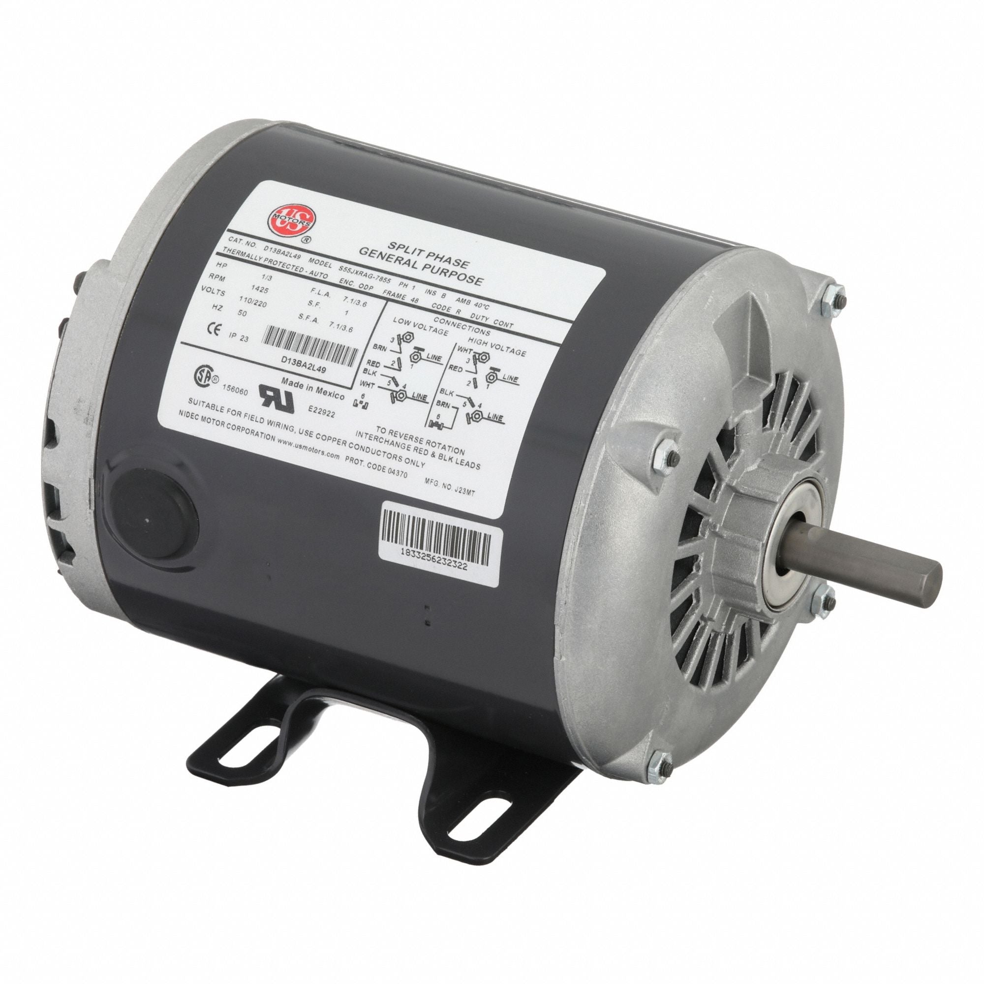 U.S. MOTORS D13BA2L49 GP Motor 1/3 HP 1425V RPM 110/220