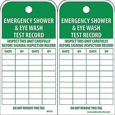 NMC RPT37 Tag Emerg Shower/Eye Wash Test Rcrd PK25