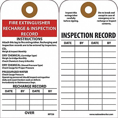 NMC RPT26G Tag Fire Extinguisher Recharg/Insp PK25