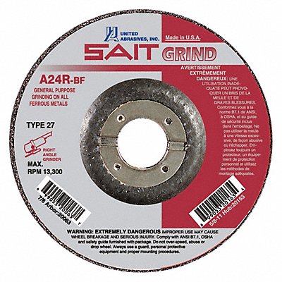 UNITED ABRASIVES-SAIT 20079 Grinding Wheel T-27 6x1/4x7/8 A24R PK25