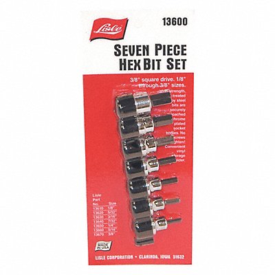 LISLE 13600 Socket Hex Bit Set 3/8 SAE 7Pc