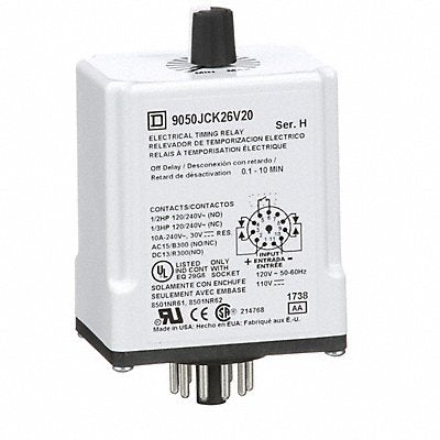 SCHNEIDER 9050JCK26V20 Single Function Time Delay Relay 110VAC 11Pins