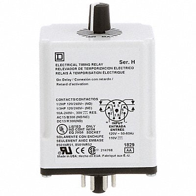 SCHNEIDER 9050JCK18V20 Single Function Time Delay Relay 120VDC 8Pins