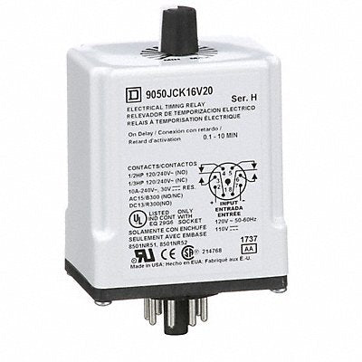 SCHNEIDER 9050JCK16V20 Single Function Time Delay Relay 120VDC 8Pins
