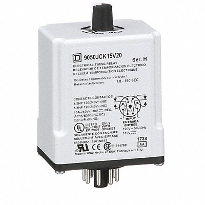 SCHNEIDER 9050JCK15V20 Single Function Time Delay Relay 110VAC 8Pins