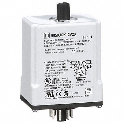 SCHNEIDER 9050JCK12V20 Single Function Time Delay Relay 110VAC 8Pins