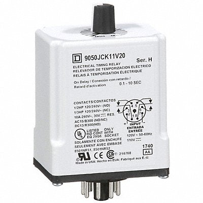 SCHNEIDER 9050JCK11V20 Single Function Time Delay Relay 110VAC 8Pins