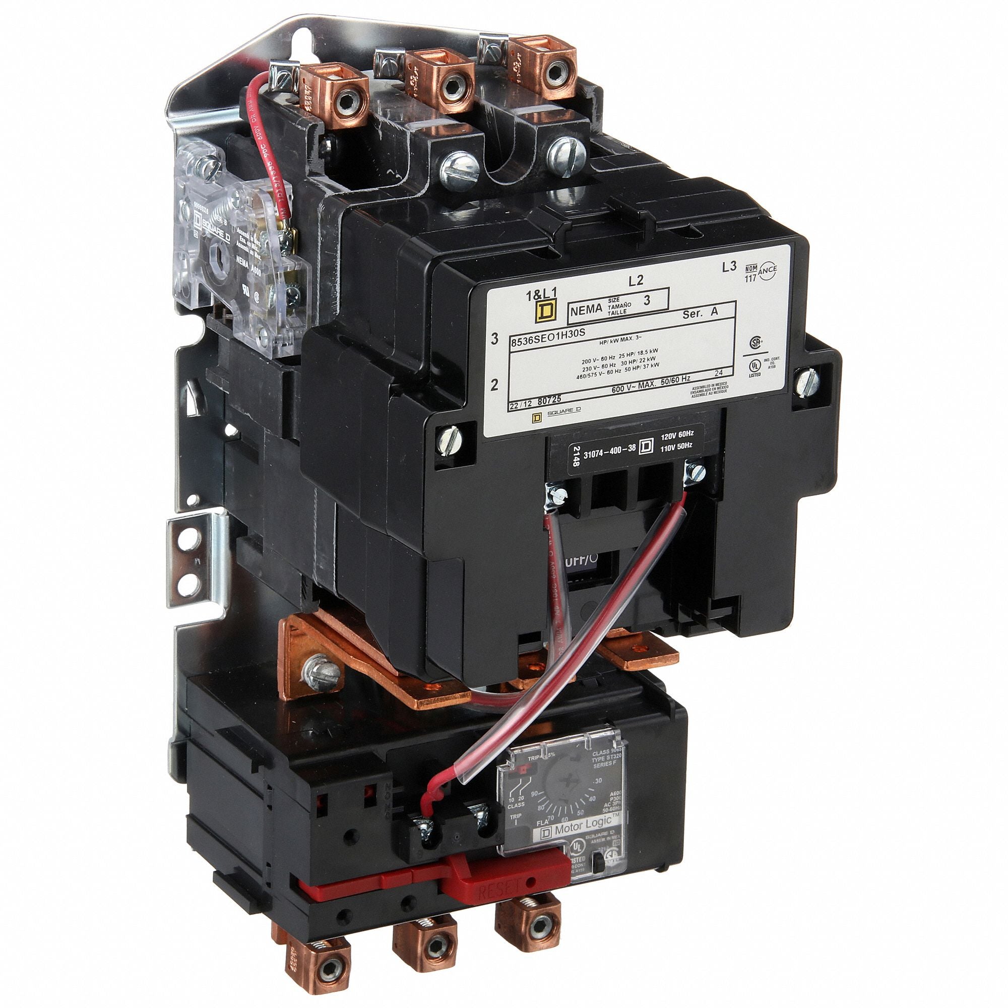 SQUARE D 8536SEO1V02H30S NEMA Magnetic Motor Starter Electric 110/120VAC