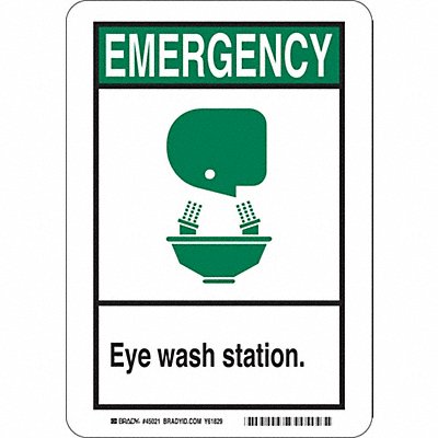 BRADY 45089 Eye Wash Sign 10X7 Plastic