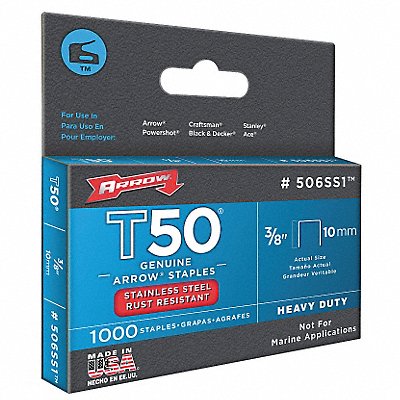 ARROW 506SS1 Staples T50 SS 3/8x3/8 In L PK1000