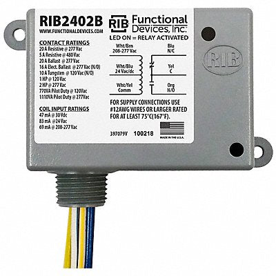 RIB RIB2402B EnclosedPre-Wired Relay 277VAC SPDT 20A