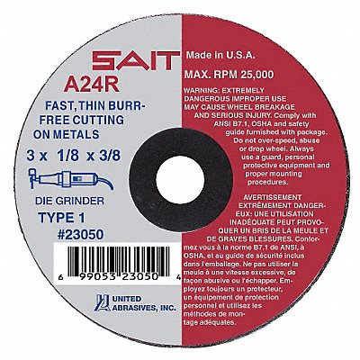 UNITED ABRASIVES-SAIT 23075 Abrasive Cut Off Wheel 3/8 Connect. A24R