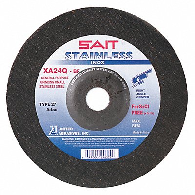 UNITED ABRASIVES-SAIT 24210 Depressed Grinding Wheel 7/8 CN Unthreaded Hole
