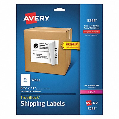 AVERY 727825265 Laser Label 8-1/2 H 11 W PK25