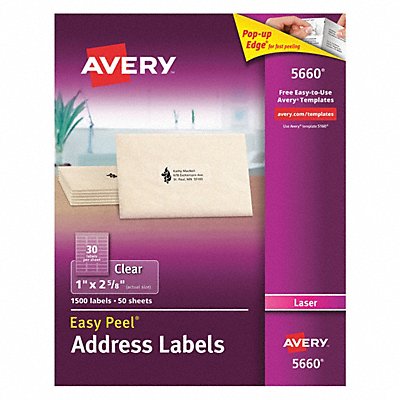 AVERY 727825660 Laser Label 1 H 2-5/8 W PK50