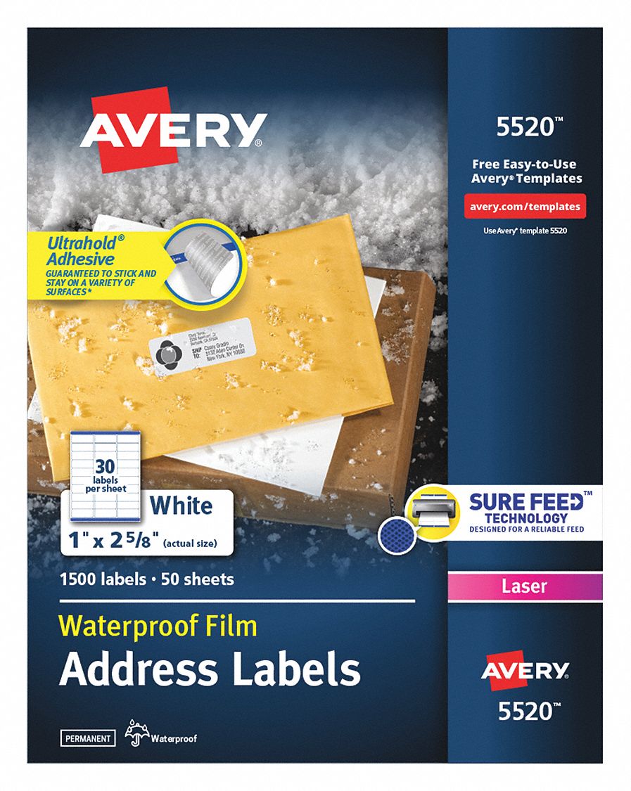 AVERY AVE5520 Laser Label 1 H 2-5/8 W PK1500