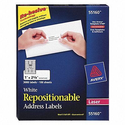 AVERY 7278255160 Laser Address Label 1 H 2-5/8 W PK100