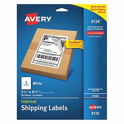 AVERY 727828126 Inkjet Label 5-1/2 H 8-1/2 W PK25