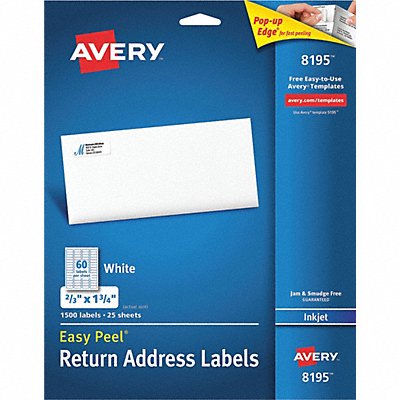 AVERY 727828195 Inkjet Label 2/3 H 1-3/4 W PK25