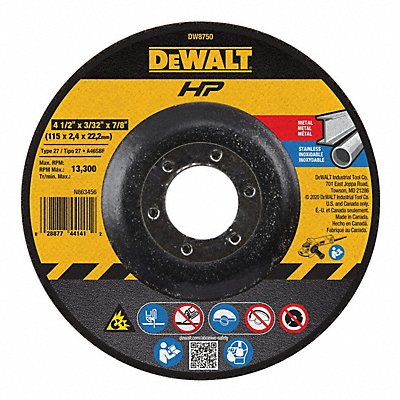 DEWALT DW8750 Depressed Centre Cut Off Wheel 7/8 CN Unthreaded Hole