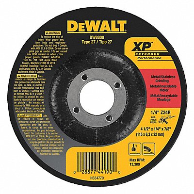 DEWALT DW8808 Depressed Grinding Wheel 7/8 CN Unthreaded Hole