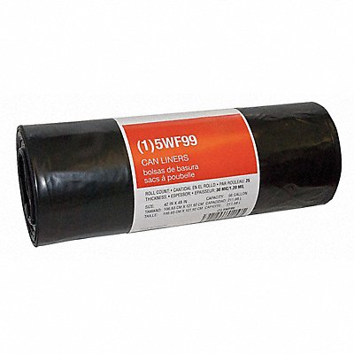 GRAINGER 5WF99 Garbage Bags 56 gal Black PK25