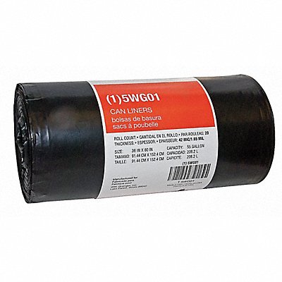 GRAINGER 5WG01 Garbage Bags 55 gal Black PK20